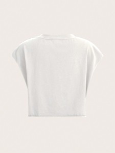 Custom Vintage Star Print Crop <b>Top</b> Women's shirt Soft Organic Cotton Casual Tee Unique Graphic T-Shirt with Patches Sleeveless - Product Image 3