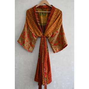 Long Silk Patchwork <b>Kimono</b> Robe for Women, Luxury Boho Designer Nightwear Gown, Fashion Robe - Product Image 1