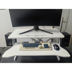32-Inch White Dual Monitor Laptop Workstation Height <b>Adjustable</b> Dual Monitor Sit Stand Riser Wide Keyboard Tray <b>Computer</b> <b>Desk</b> - Product Image 5