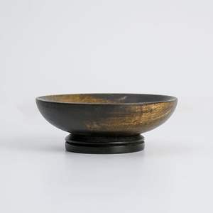 Bol sur piétement en bois artisanal, bol à fruits pour la cuisine, bol pour table centrale, salade, fruits, bois de manguier, finition noyer - Product Image 3