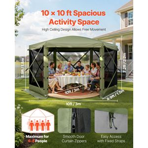 Carpa Gazebo Plegable de 6 Lados, 10 x 10 pies, con Techo Desmontable y Bolsa de Transporte para Camping - Product Image 2