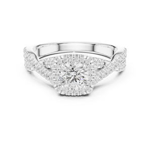 แหวนทองคำขาว 14K ประดับเพชรทรงกลมเพาะเลี้ยงในห้องปฏิบัติการสำหรับผู้หญิง สวมใส่ได้ในที่ทำงาน |   เพชรที่เพิ่งเพาะเลี้ยง - Product Image 1