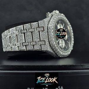 Reloj Mecánico Cronógrafo Ice Look con Bisel de Diamantes, Esfera Negra, Brazalete de Acero Inoxidable, Reloj de Pulsera de Lujo - Product Image 3