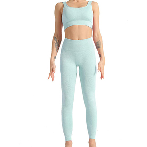 Conjunto de yoga sin costuras para mujer, leggings y sujetador deportivo, ropa deportiva para gimnasio, cómoda, transpirable, con logo personalizado. - Product Image 1