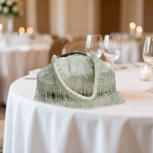 <b>Top</b> selling Beaded Purse Silver Beaded Fringe Clutch Purse Bridal Wedding Evening Bag Women Tassel Purse Handbag At Best Price - Product Image 5