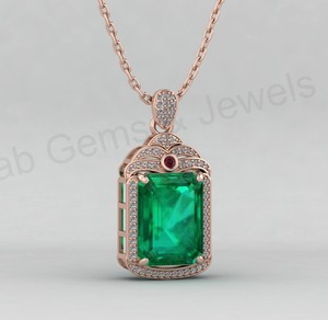 Pendentif Charme en Or 18 carats et Argent 925 avec Émeraude et Quartz Taillés en Octogone, Sertis à Griffes, Style Art Déco Luxe Gothique, Cadeau pour Femme - Product Image 2