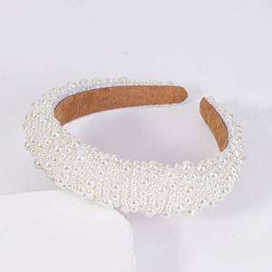 White Pearl Beaded Satin Plastic Handmade Elegant Wedding Bridal Hair Band for <b>Women</b> - Product Image 4