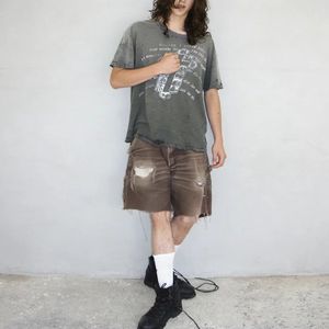 Custom Streetwear Distressed Vintage <b>Men's</b> Washed Short Sleeve with Custom Pattern Digital Printing - Product Image 1