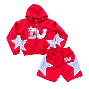 Conjuntos de Shorts de Nailon de Última Tendencia, Unisex, con Logos de Estrellas Bordados, Sudadera con Estampado por Sublimación Frontal y Shorts, Conjuntos Cortavientos OEM - Product Image 2