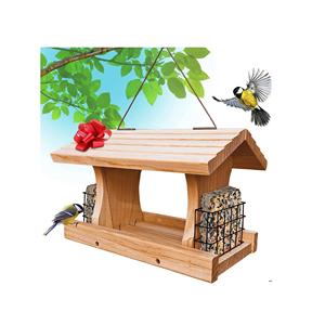 Mangeoire à oiseaux en bois, mangeoire suspendue naturelle pour extérieur - Product Image 4