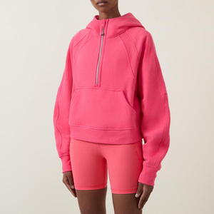 Sudadera con capucha rosa para mujer, al por mayor, de manga larga, color liso, con cremallera frontal, talla regular, para invierno, estilo casual oversize - Product Image 2