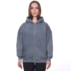 Sudadera con capucha extragrande con cremallera para mujer, estilo streetwear personalizado 2026, transpirable, de manga larga, con patrón liso - Product Image 1