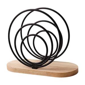 Porte-serviettes en métal noir nordique avec base en bois, décoration de table moderne pour mariage, dîner, banquet - Product Image 5
