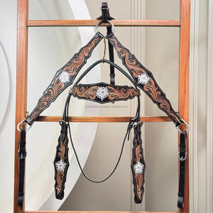 Juego de tachuelas y collar de pecho de cuero mecanizado a mano Juego de tachuelas de brida de caballo occidental para Rodeo Ranch Cowboy Riding & Equestrian Gear - Product Image 3