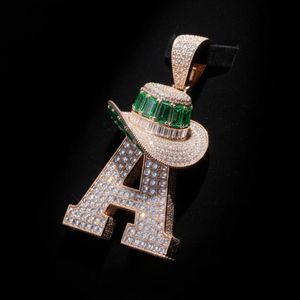 10Kt Yellow Gold Letter A <b>Pendant</b> Green <b>Emerald</b> Cut Moissanite Charm Round Brilliant Cut Micro Insert Jewelry - Product Image 3