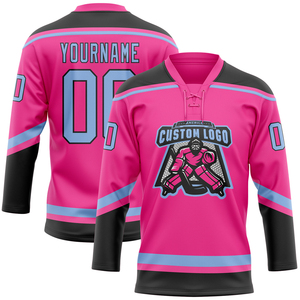 Custom <b>Pink</b> Ice Hockey Jersey V-Neck Sublimated Print Moisture Wicking Adult Unisex Three Quarter Sleeve - Product Image 1