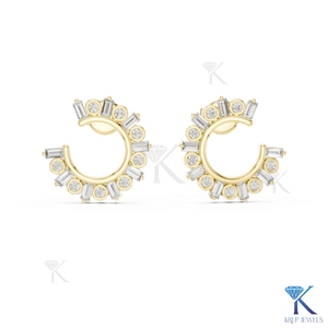 Custom Lab Grown CVD Diamond Open Hoop <b>Earrings</b> Baguette Alternating 14K <b>Solid</b> Gold Fine Women Bridal Gift Jewelry - Product Image 2