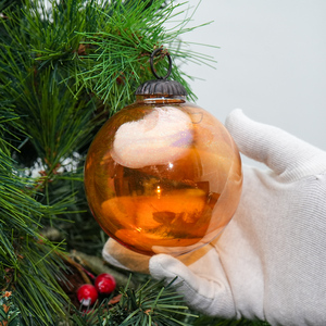 Adorno Navideño de Cristal Ámbar Brillante, Redondo, Estilo Vintage, para Colgar, en Tonos Cálidos, Decoración para Árbol - Product Image 4