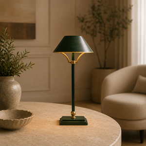Lámpara de Mesa Metálica Emerald Crest con Estructura de Hierro Premium, Pantalla Decorativa, Iluminación Cálida para Espacios Interiores de Lujo - Product Image 1