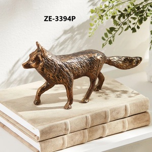 Handmade Bronze Wolf Sculpture Animal <b>Figure</b> Tabletop Decor Traditional Style Living Room Accent Piece - Product Image 3