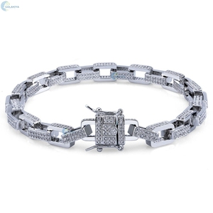 Bracelet à maillons rectangulaires sertis de diamants de laboratoire, style hip-hop, bracelet pour homme - Product Image 1