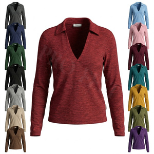 Camisetas Polo Casuales de Manga Larga con Cuello en V, Personalizadas con Logotipo de Marca Privada, Tejido Elástico Suave y Cómodo - Product Image 1