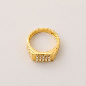 <b>Mens</b> 18KT yellow Gold Square Cluster Cubic Zirconia Signet <b>Ring</b> Openwork Side Design Polished Statement Wedding Party Gift - Product Image 4