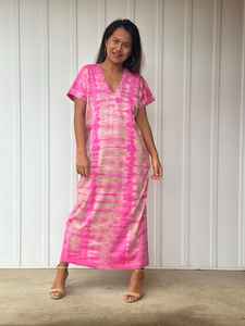 Vestido Kaftán Rosa Tie Dye con Cuello en V, Vestido Informal, Caftán Marroquí - Product Image 5