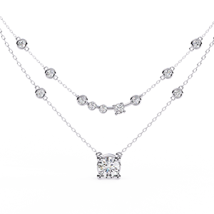 10k 14k 18k White Gold Layered Diamond Jewellery <b>Necklace</b> Featuring a Brilliant Round Cut Solitaire Pendant Bezel Set Chain - Product Image 1