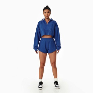 Shorts Deportivos Azules Personalizados para Mujer, de Cintura Alta, Transpirables, que Absorben el Sudor, de Alta Calidad, con Efecto Scrunch - Product Image 1