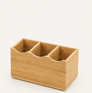 Premium Eco-Friendly 3-Compartment Cutlery Holder Natural Wood Silverware <b>Caddy</b> & Utensil Organizer For <b>Kitchen</b> Countertop - Product Image 1