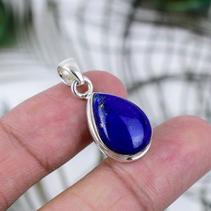 Colgante de Plata de Ley con Lapislázuli Natural 100% en Forma de Pera para Mujer, Collar de Piedras Preciosas DIY, Engaste de Bisel, Mejor Precio - Product Image 2