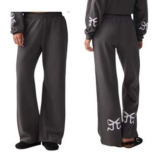 Pantalones de chándal anchos personalizados para mujer, de cintura alta, holgados, informales, con estampado de lazo, OEM, al por mayor, de algodón y forro polar - Product Image 1