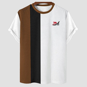 T-shirt pour homme à manches courtes, col rond, design imprimé, design bicolore avec motif, coupe classique, tissu tricoté 100% coton - Product Image 1