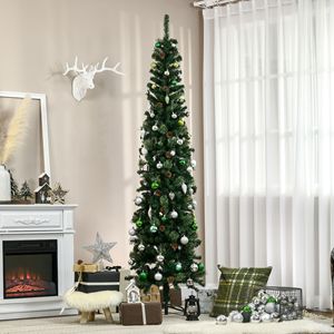 Albero di Natale Artificiale in Pino Sottile da 2,3 Metri con Rami Realistici e Pigne, Base in Metallo, Stile Matita Verde - Product Image 2