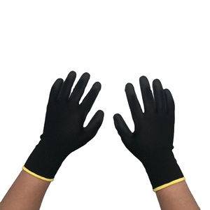 Venta al por mayor Guantes de seguridad con logotipo personalizado Negro <span class=keywords><strong>PU</strong></span> recubierto Forro sin costuras Guantes de trabajo de nailon o poliéster baratos - Product Image 1
