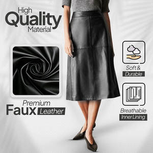 Falda Midi de Piel Sintética para Mujer, Cintura Alta, Elástica, de PU, para Oficina y Casual 2026 - Product Image 5