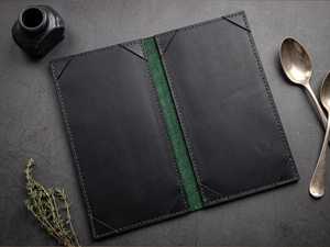Elegant Genuine Leather Menu Holder 2 Fold Restaurant Menu Cover Wholesale Custom Menu Booklet Wine List <b>Folder</b> ALM-0069B - Product Image 2