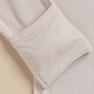 บอดี้สูทแขนยาวทำจากไม้ไผ่อีลาสตินออร์แกนิคพร้อมเลกกิ้งผูกเชือก-ข้าวโอ๊ต - Product Image 4