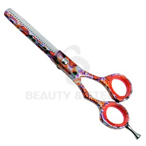 Luxury Artistic Professional Salon Straight Blending Scissors Stainless Steel Vintage Floral Handle Vibrant Red Sparkle Finish - Product Image 3