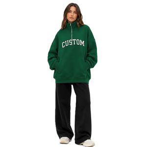 OEM Wholesale Vintage Wash 100% Cotton Varsity Loose Fit Quarter Zip Custom DTG Print Logo Women's Hoodies Custom Regular Sleeve - Product Image 3