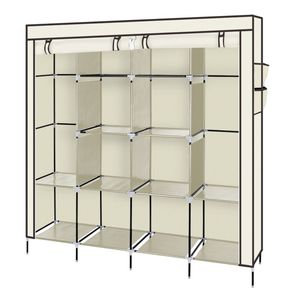 Armadio Portatile Beige da 67 Pollici con 12 Ripiani e 4 Tasche Laterali per la Conservazione dei Vestiti - Product Image 6