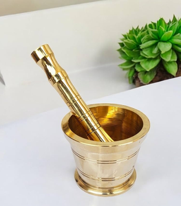ครกและสากทองเหลือง ดีไซน์โบราณ ชุดครกและสากสำหรับครัว อุปกรณ์บดกระเทียม - Product Image 6