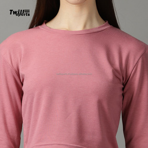 Top Corto de Moda para Mujer, 100% Algodón, Tejido de Punto Liso, Mangas Largas, Corte Ajustado, Cuello Redondo, con Logotipo Personalizado, Ecológico - Product Image 3