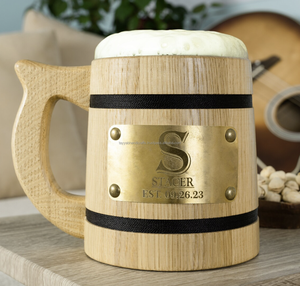 Wooden Beer <b>Mug</b> Real Oak Wood Stainless Steel Cup for Vintage <b>Halloween</b> Christmas and New Year Gifts - Product Image 3