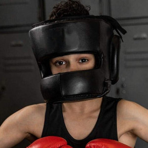 Dumela International High Quality Cowhide Breathable <b>Head</b> Guard Hook Loop Closure Basic Protection for Boxing MMA <b>Training</b> Adult - Product Image 6