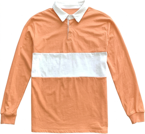 Custom <b>peach</b> White Color Block Long Sleeve Polo <b>Shirt</b> Cotton Rugby Style Streetwear Fashionwear breathable quick dry polo <b>shirt</b> - Product Image 1