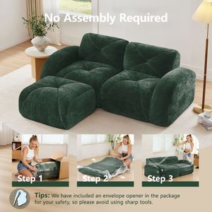 Divano Ergonomico a L Senza Struttura in Velluto Morbido con Design Trapuntato, Spugna ad Alta Densità 32D, Nessun Montaggio Richiesto per Soggiorno - Product Image 4
