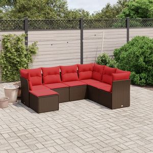 Set di divani da giardino in polyrattan marrone da 7 pezzi con cuscini, eleganti mobili da esterno - Product Image 1
