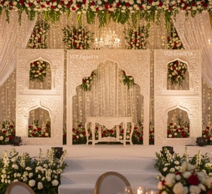 Panel de Fondo para Bodas de Lujo, Tallado en Blanco, Estilo Mandap, Arco Mughal, Decoración de Escenario para Eventos Premium, Calidad de Exportación, Fabricante - Product Image 3